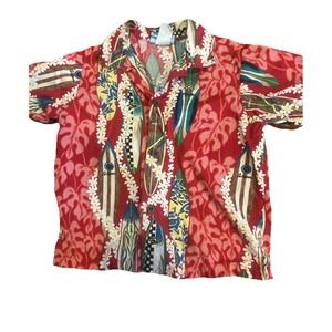 Boys Vtg Hawaiian Shirt Floral Made In Hawaii USA Surf  RJC‎ Button Up 4